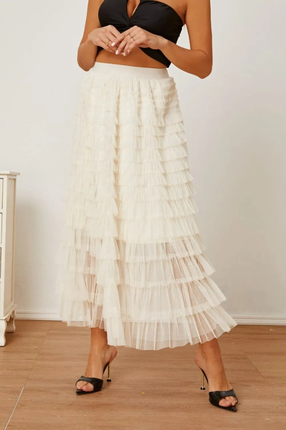 Ruched High-Waist Tiered Skirt by MDML