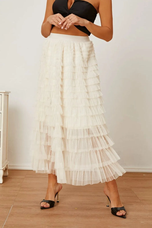 Ruched High-Waist Tiered Skirt by MDML