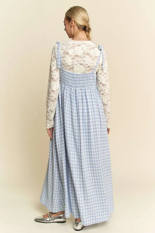 Plaid Smocked Maxi Dress in Blue