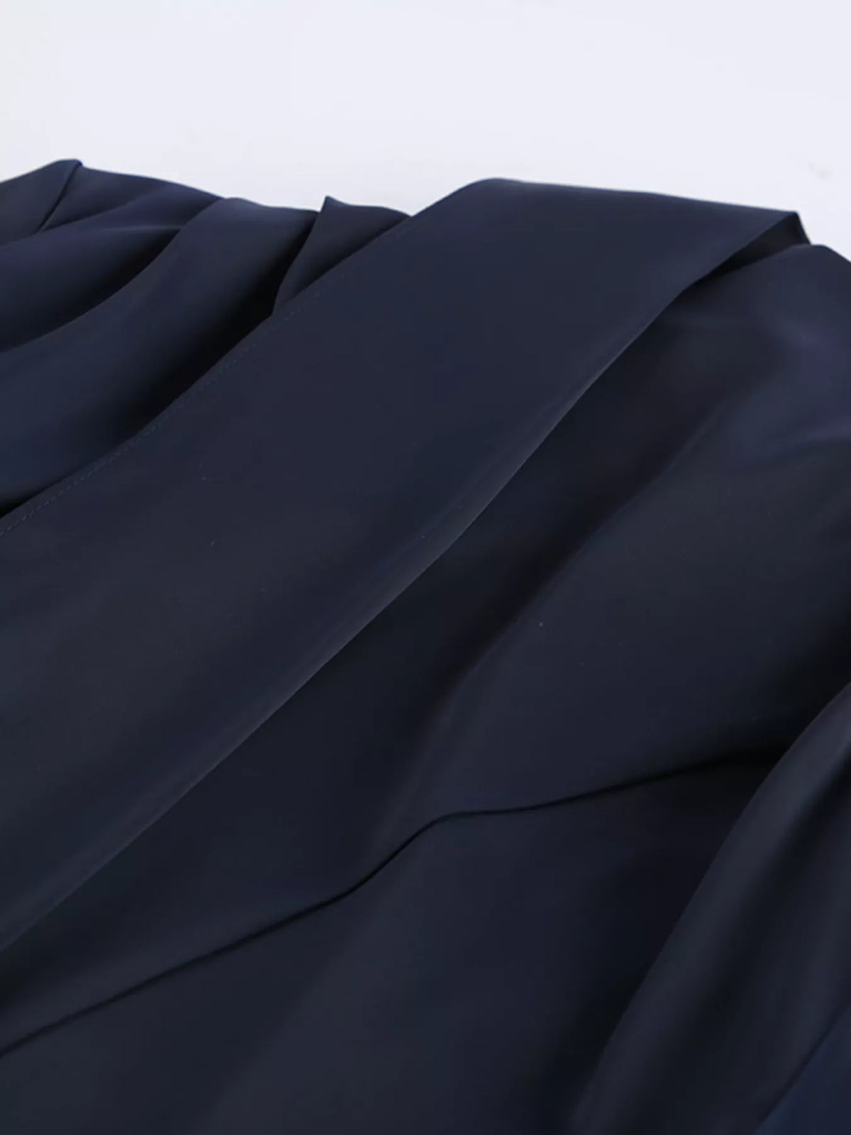 Mock Neck Flounce-Sleeve Dress in Dark Navy