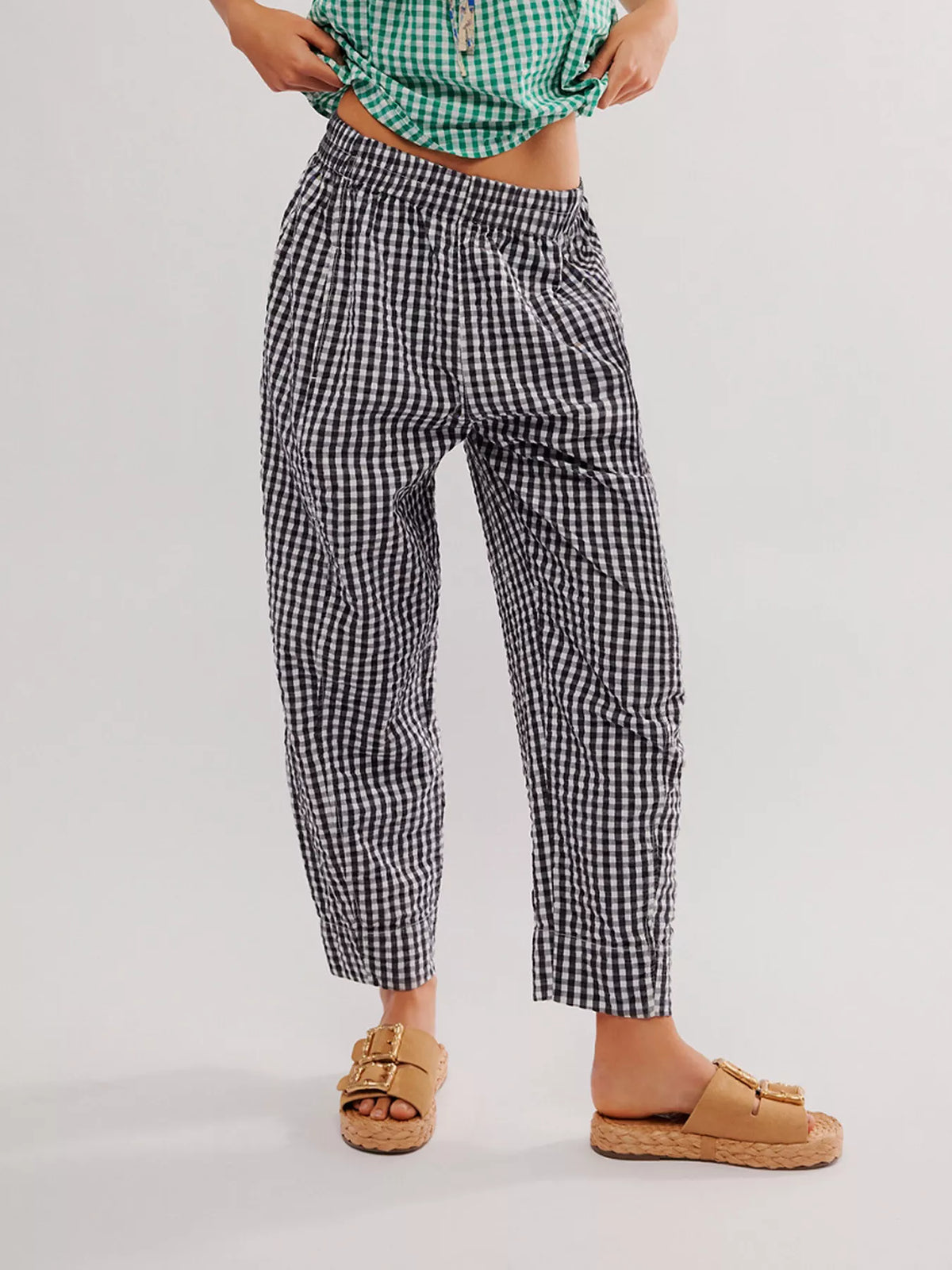 Gingham Relaxed-Fit Pants