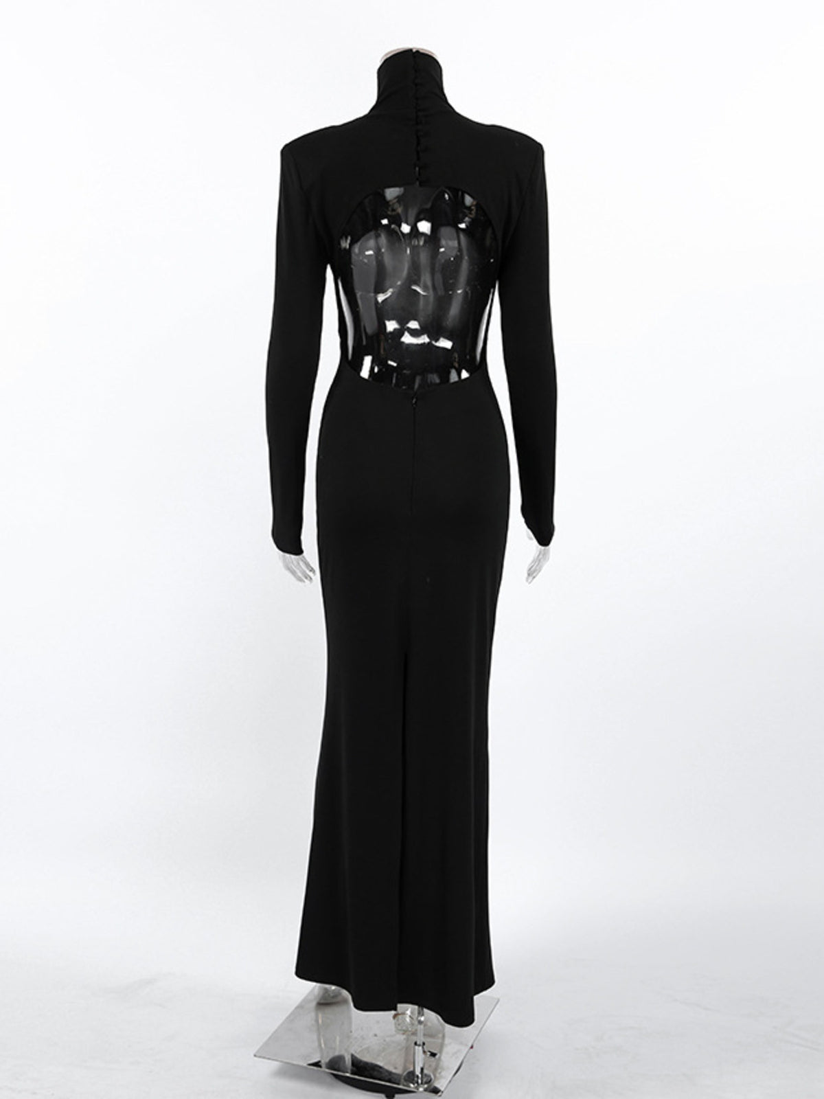 Backless Turtleneck Maxi Dress in Black
