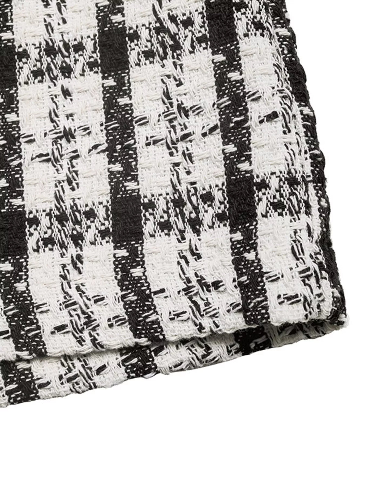 Black High-Waisted Tweed Plaid Midi Skirt
