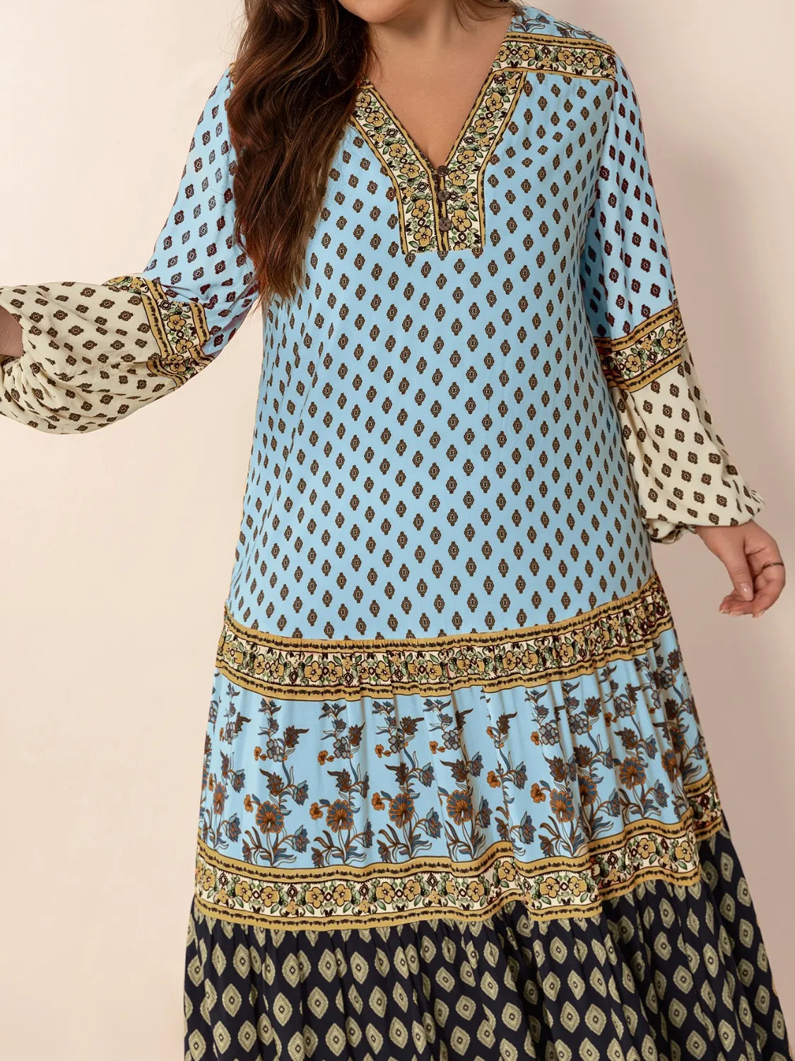 V-Neck Balloon Sleeve Maxi Dress in Sky Blue