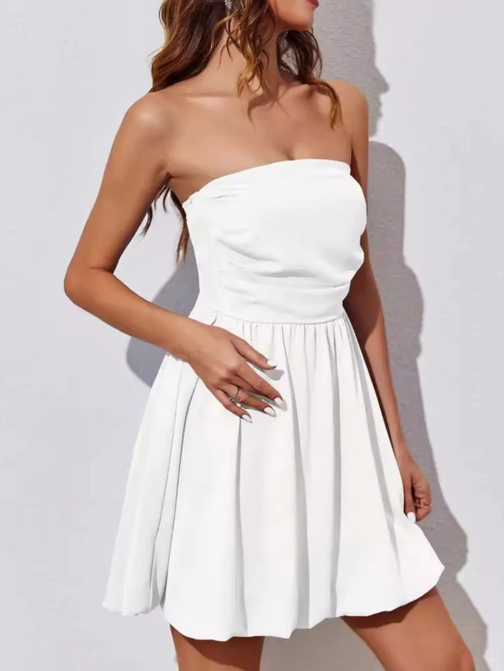 Ruched Tube Mini Dress in White