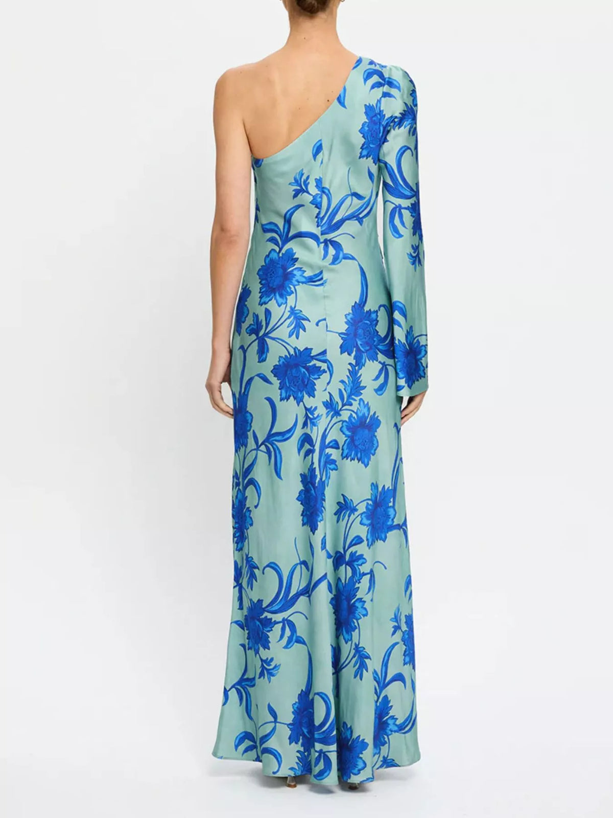 Floral One-Shoulder Maxi Dress in Sky Blue