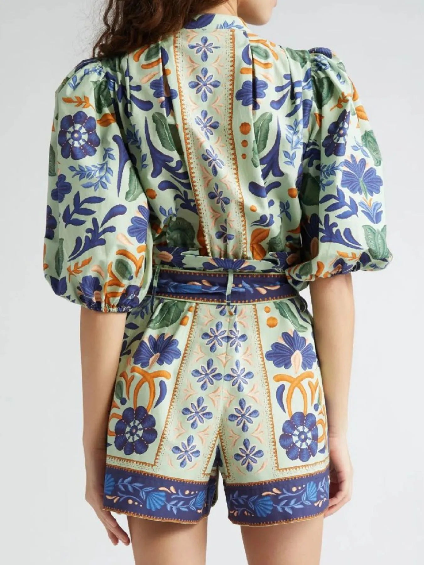 Floral Print Button-Front Belted Romper in Color