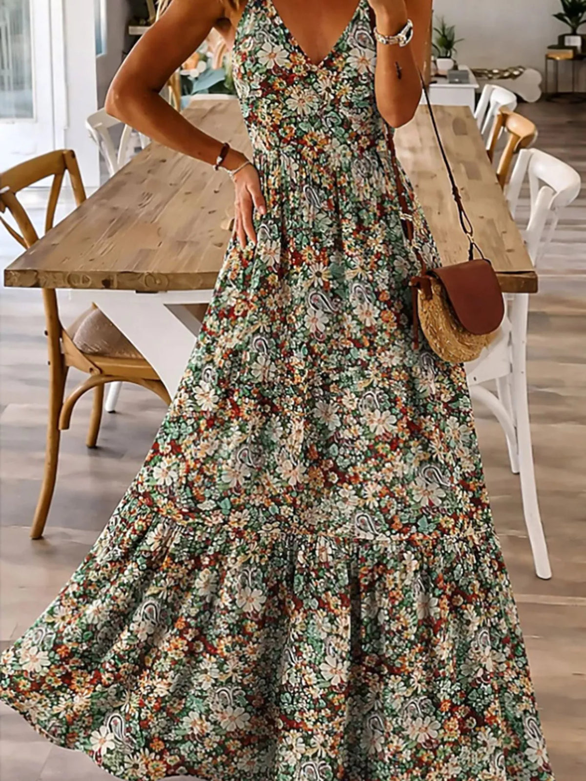 Floral Tiered Maxi Dress with Spaghetti Straps