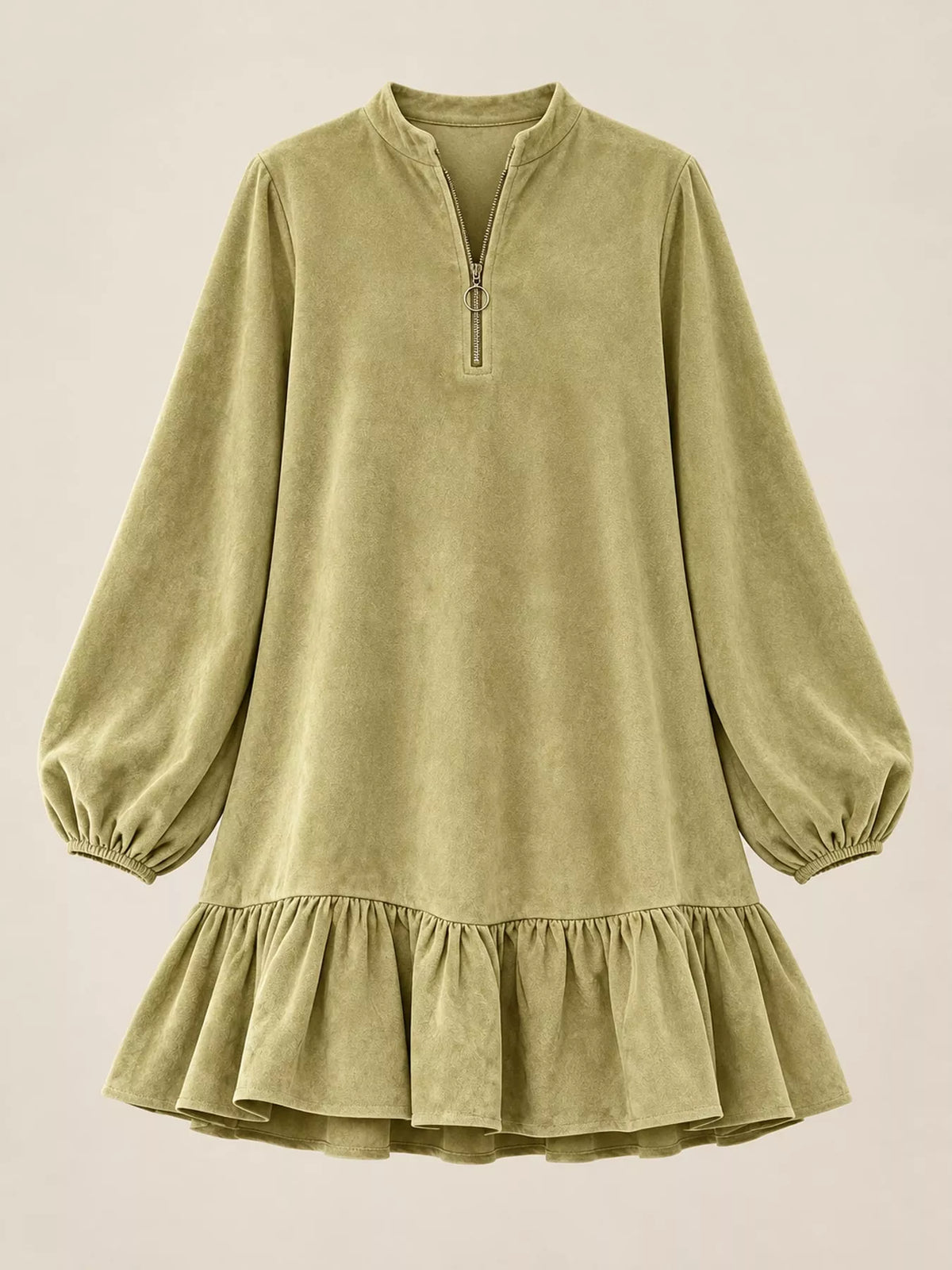 Quarter-Zip Ruffle Hem Mini Dress