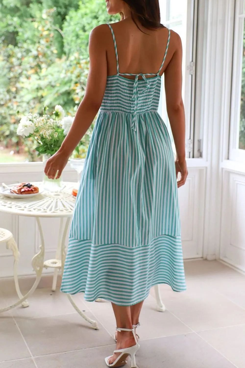 Striped Smocked-Back Midi Dress