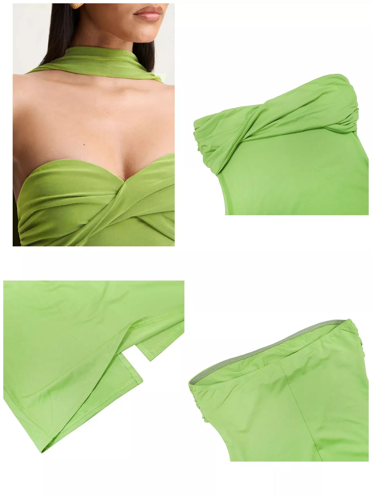 Strapless Ruched Bodycon Maxi Dress with Scarf