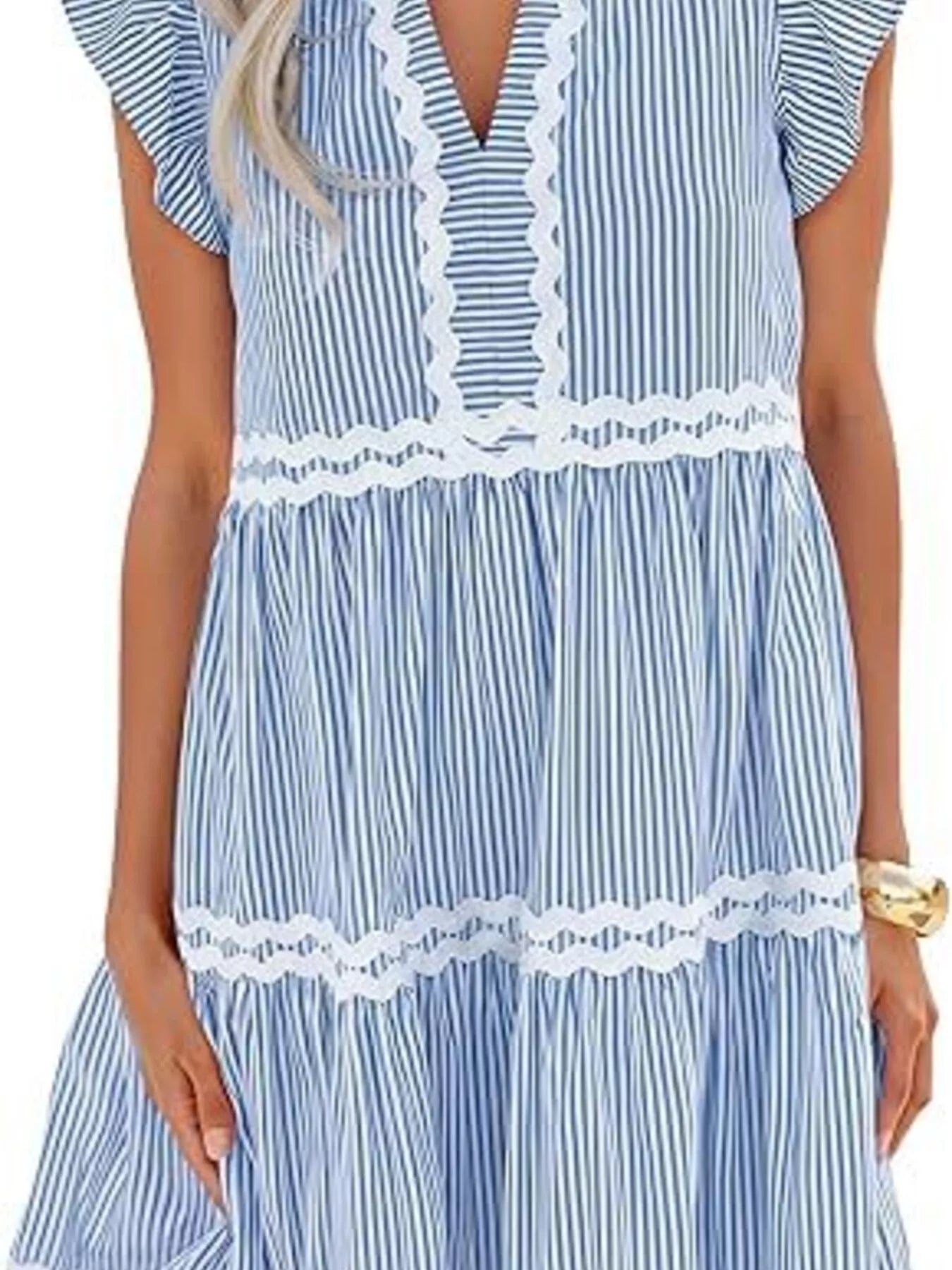 Striped Tiered Dress with Ruffle Sleeves