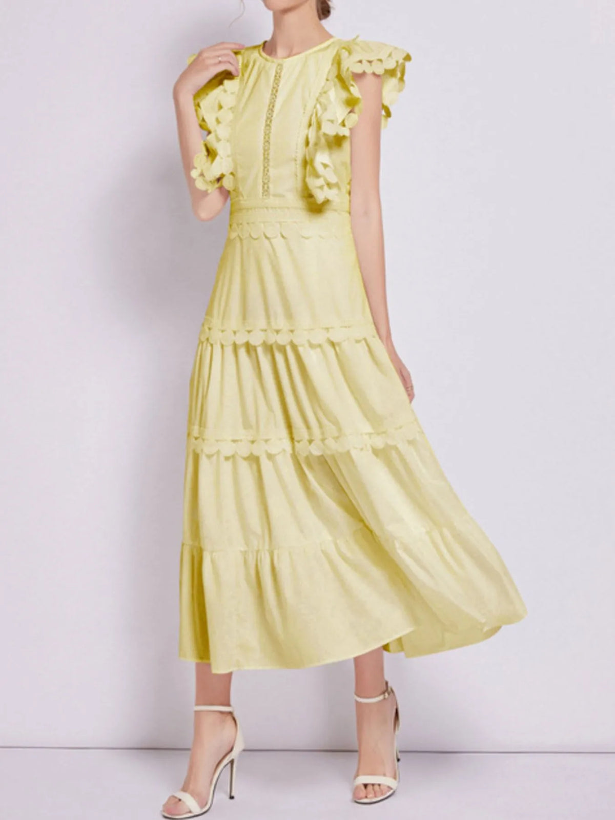 Sleeveless Ruffled Tiered Dress with Embroidered Trim