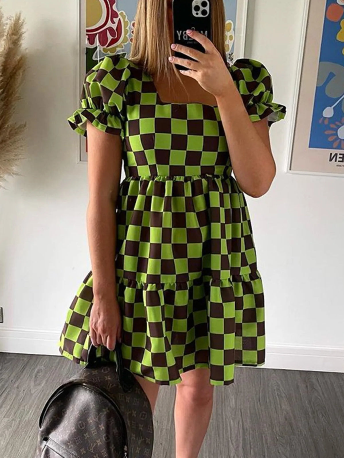 Checkered Tiered Mini Dress by ArtisticExpression