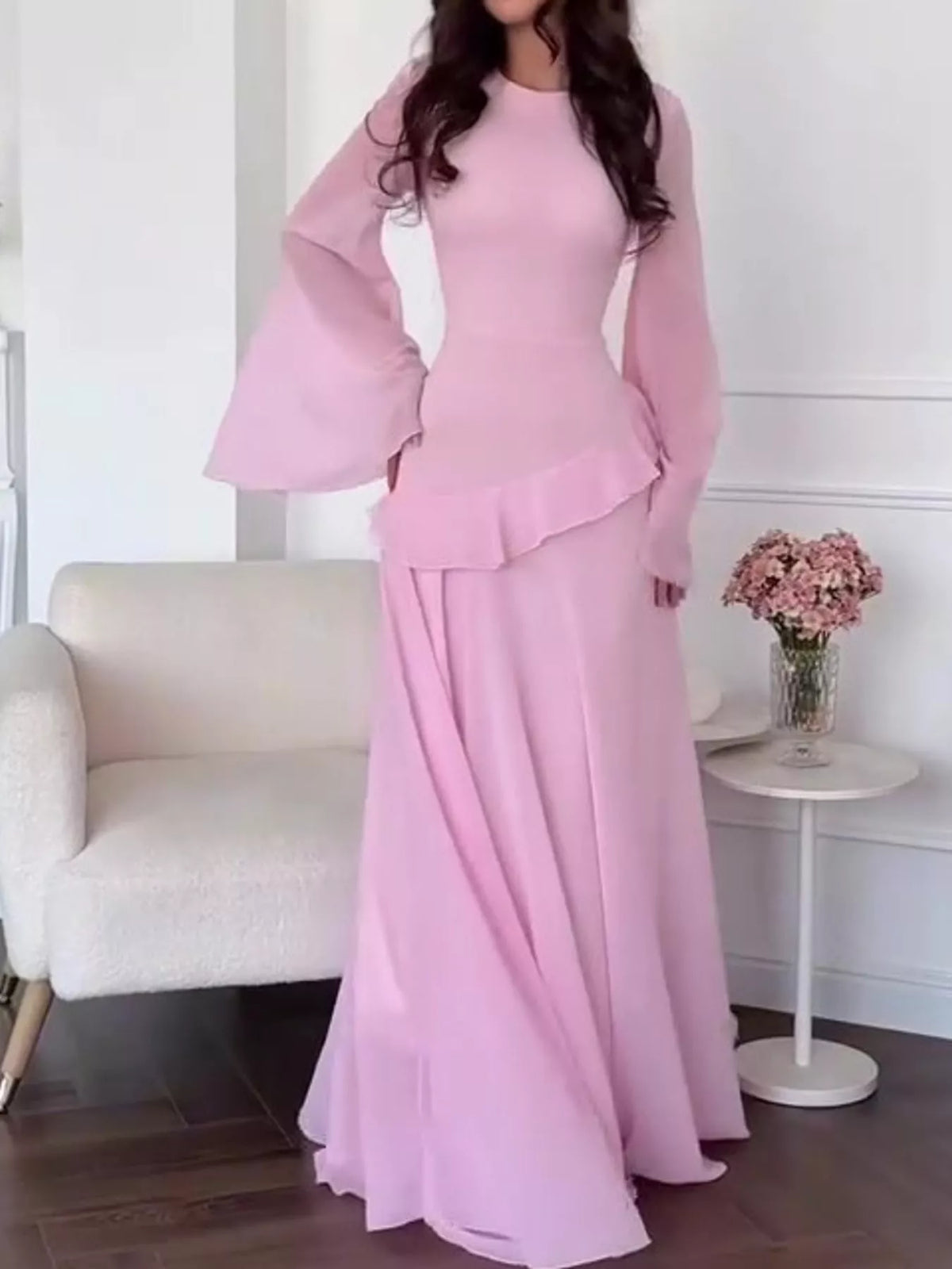 Ruffled Flare Sleeve Maxi Dress