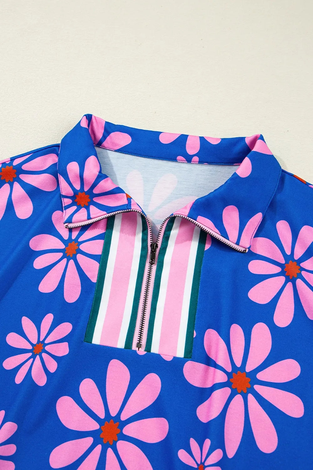 Floral Zip-Collar Drawstring Mini Dress in Blue