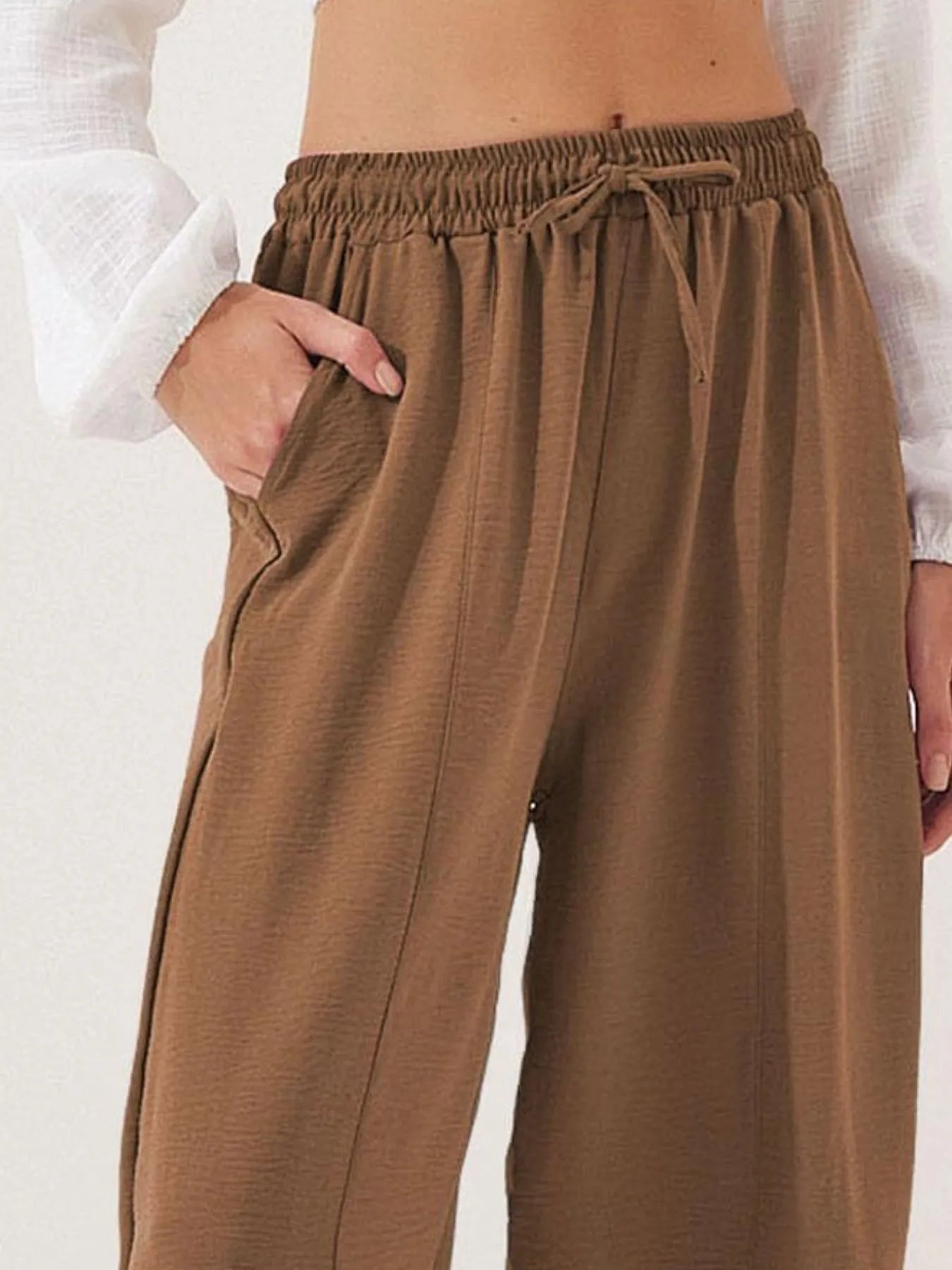 Drawstring Wide Leg Cropped Pants
