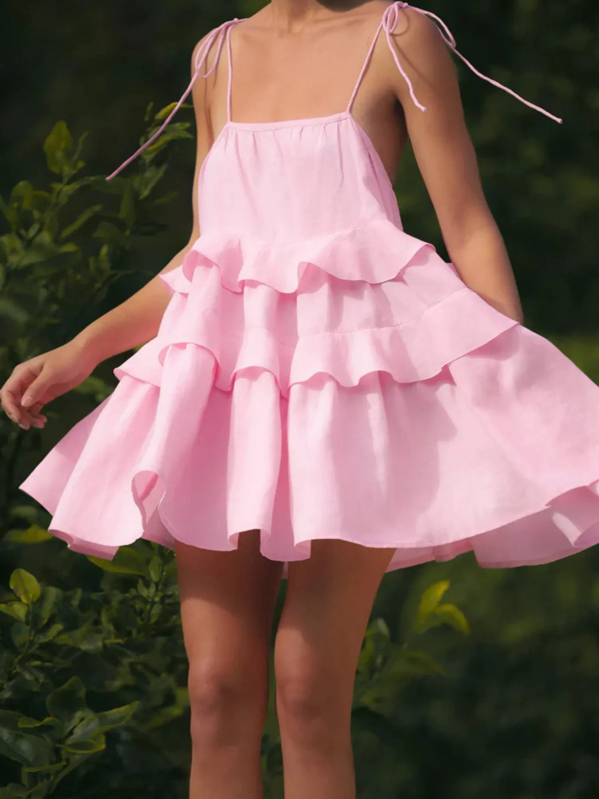 Ruffle Layered Tie-Shoulder Cami Dress