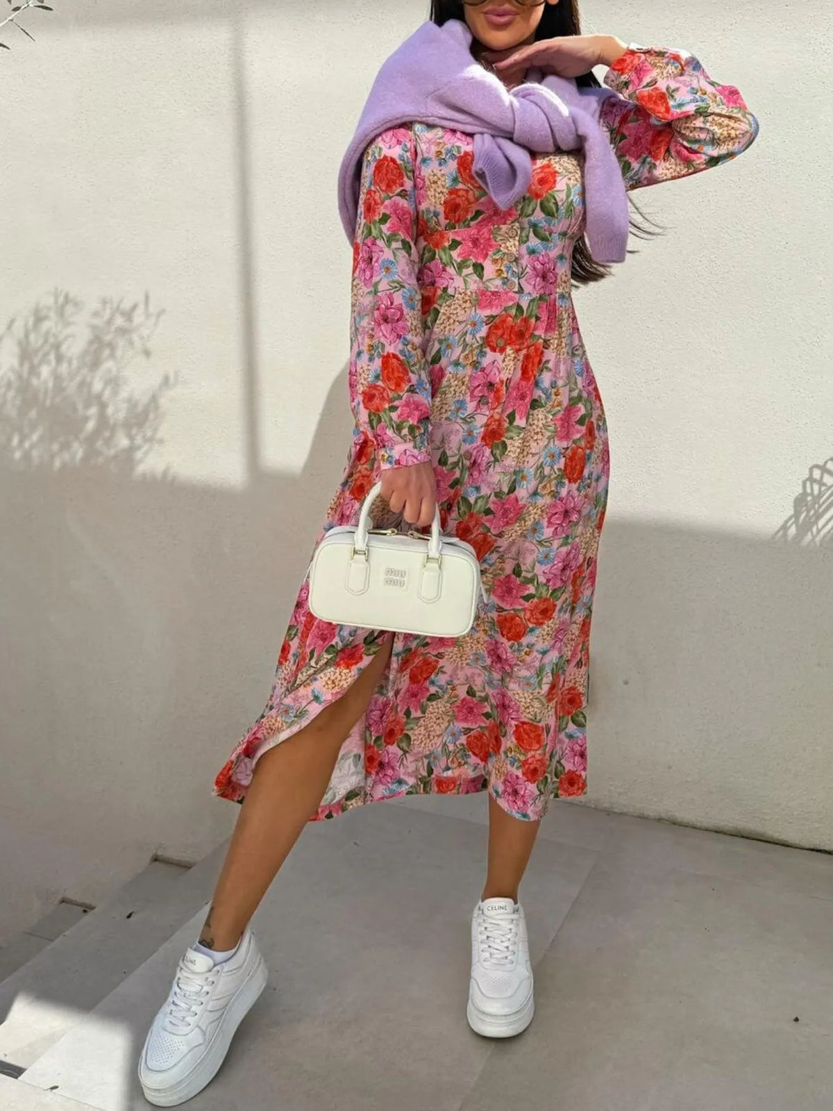 Floral V-Neck Button-Front Dress