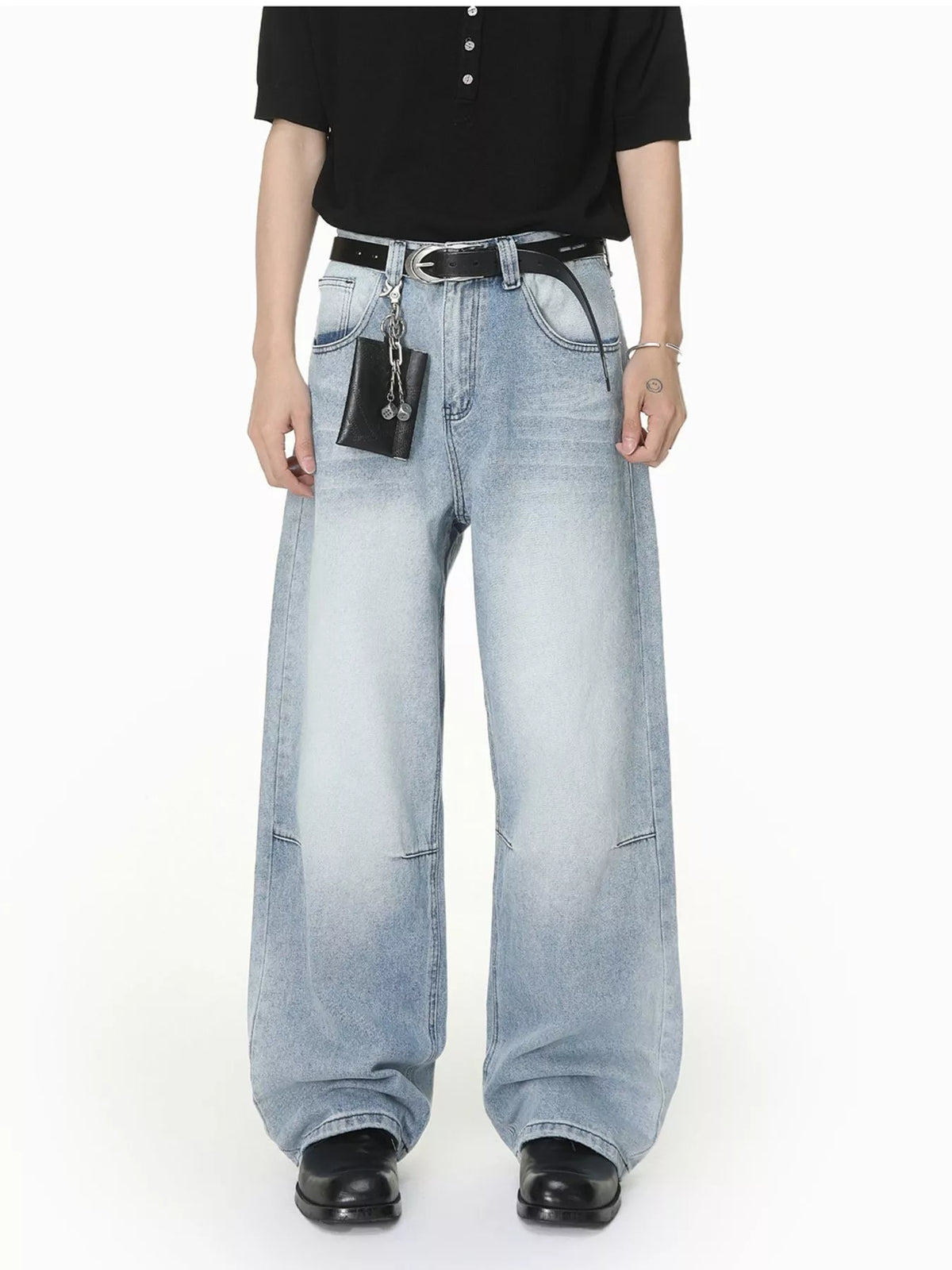Distressed Washed Wide-Leg Jeans in Blue by DashingTogs