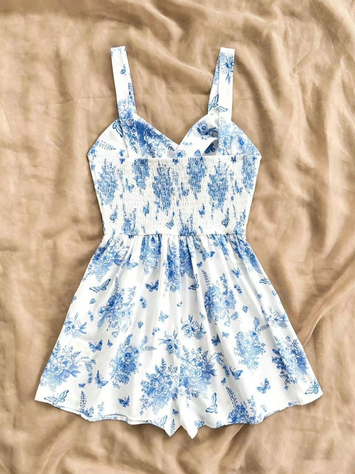 Floral Cutout Romper in Light Blue
