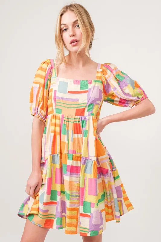 And The Why Geo Print Mini Dress in Yellow Multi