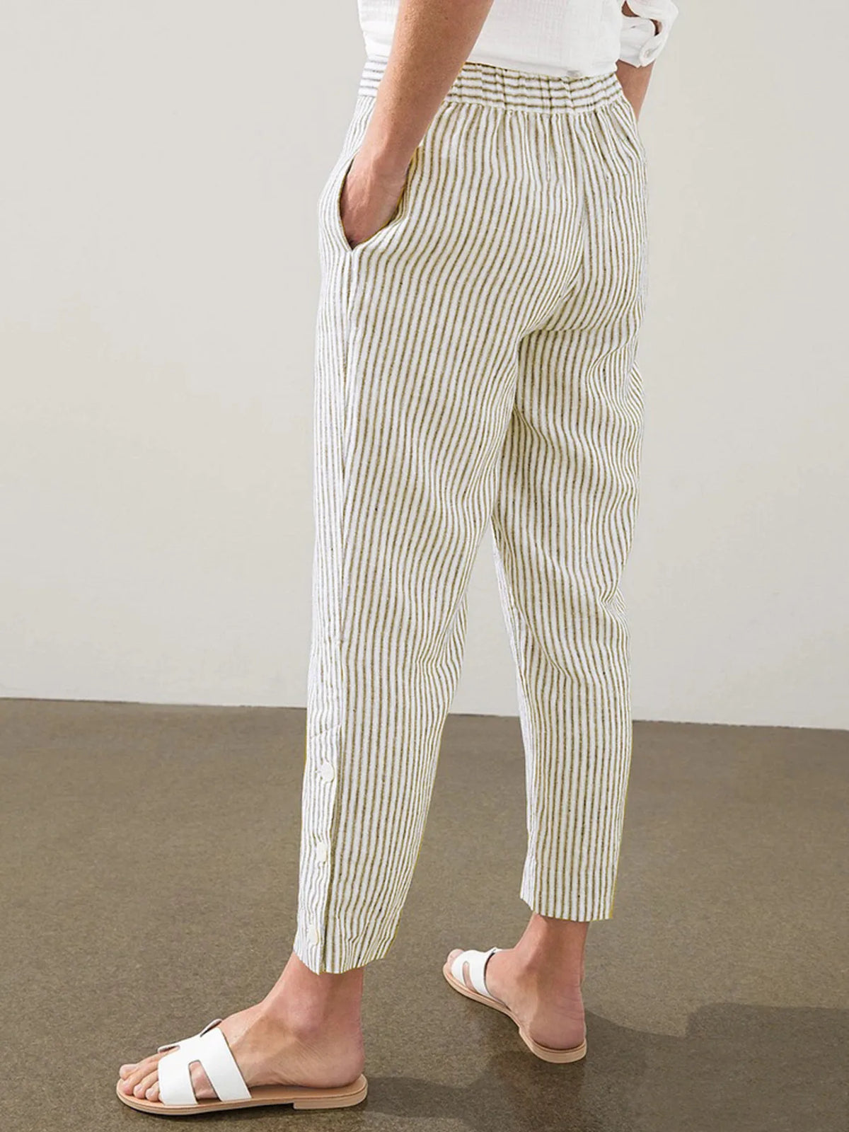 Striped Side-Button Detail Pants