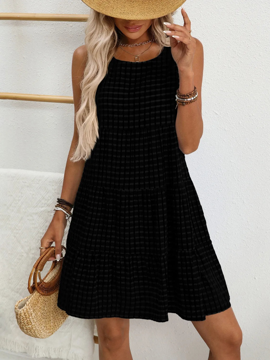 Plaid Round Neck Mini Dress