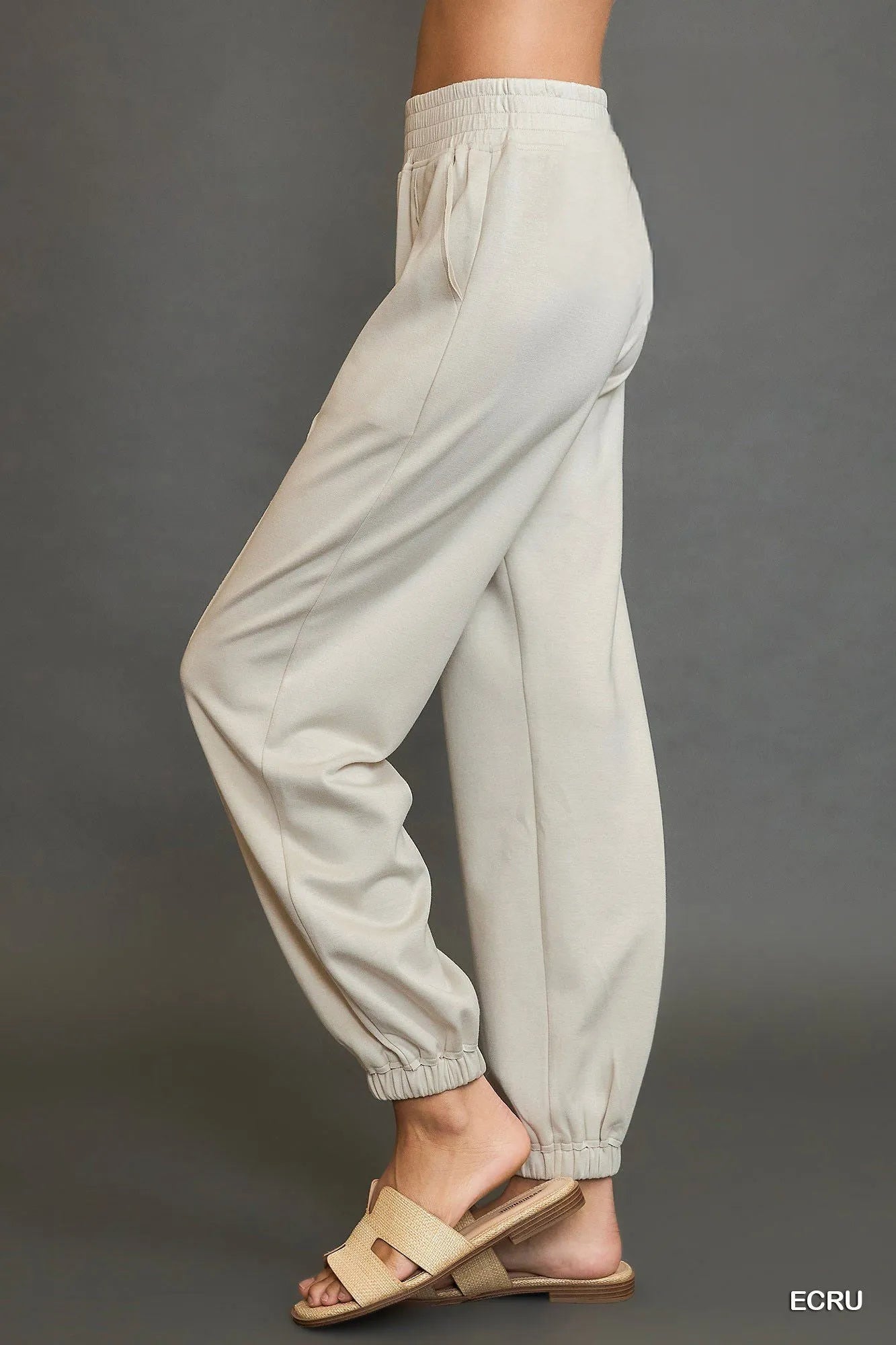 Umgee Drawstring Jogger Pants in Ecru