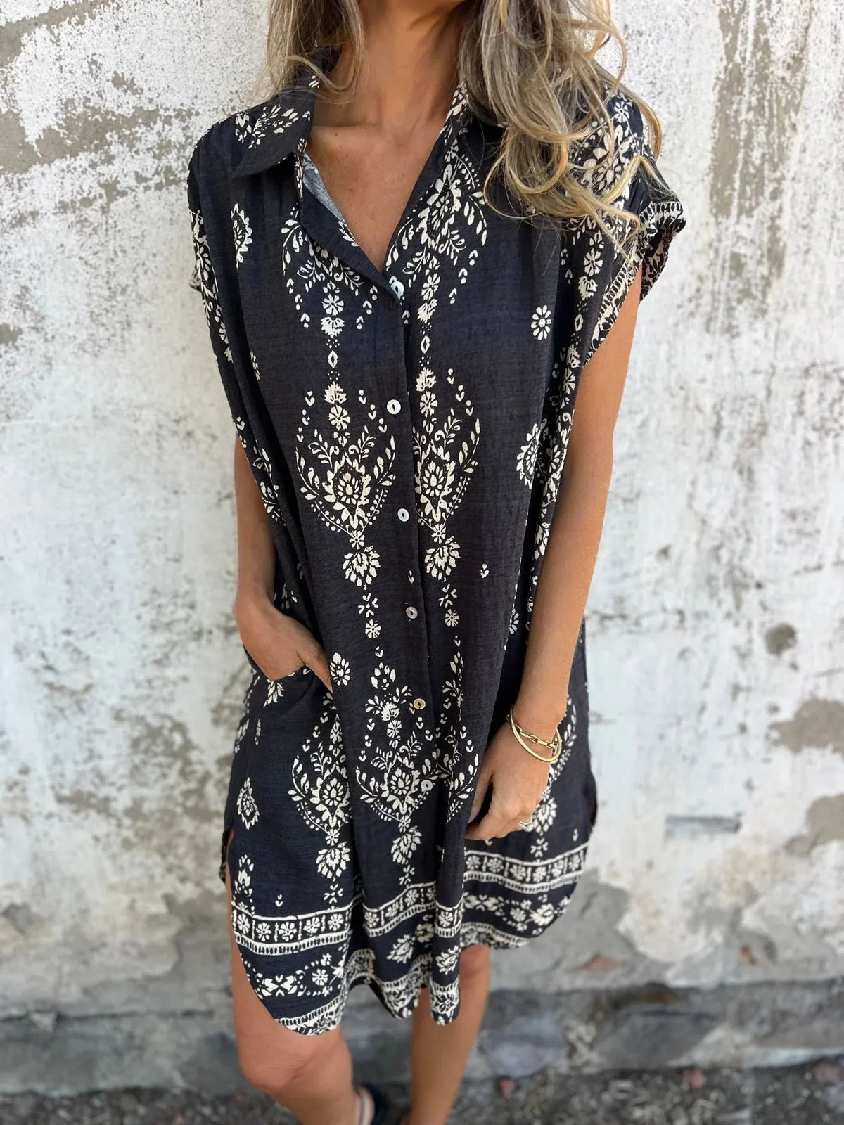 Printed Button-Up Shirt Dress