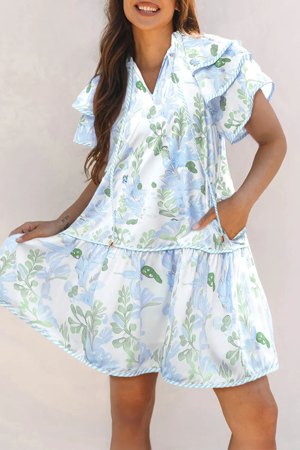 Floral Contrast-Edge Mini Dress