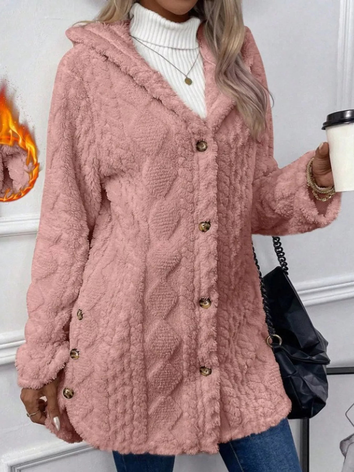 Cozy Cable-Knit Faux Fur Hooded Jacket