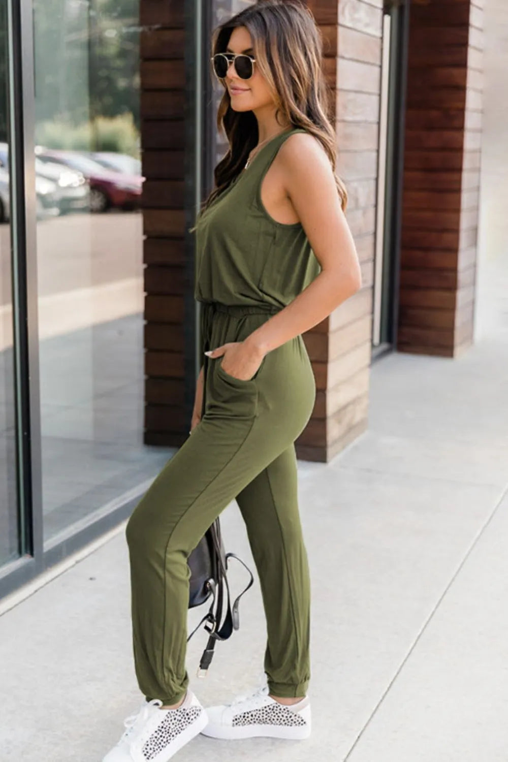 Drawstring Round Neck Jumpsuit by S.S.Ni