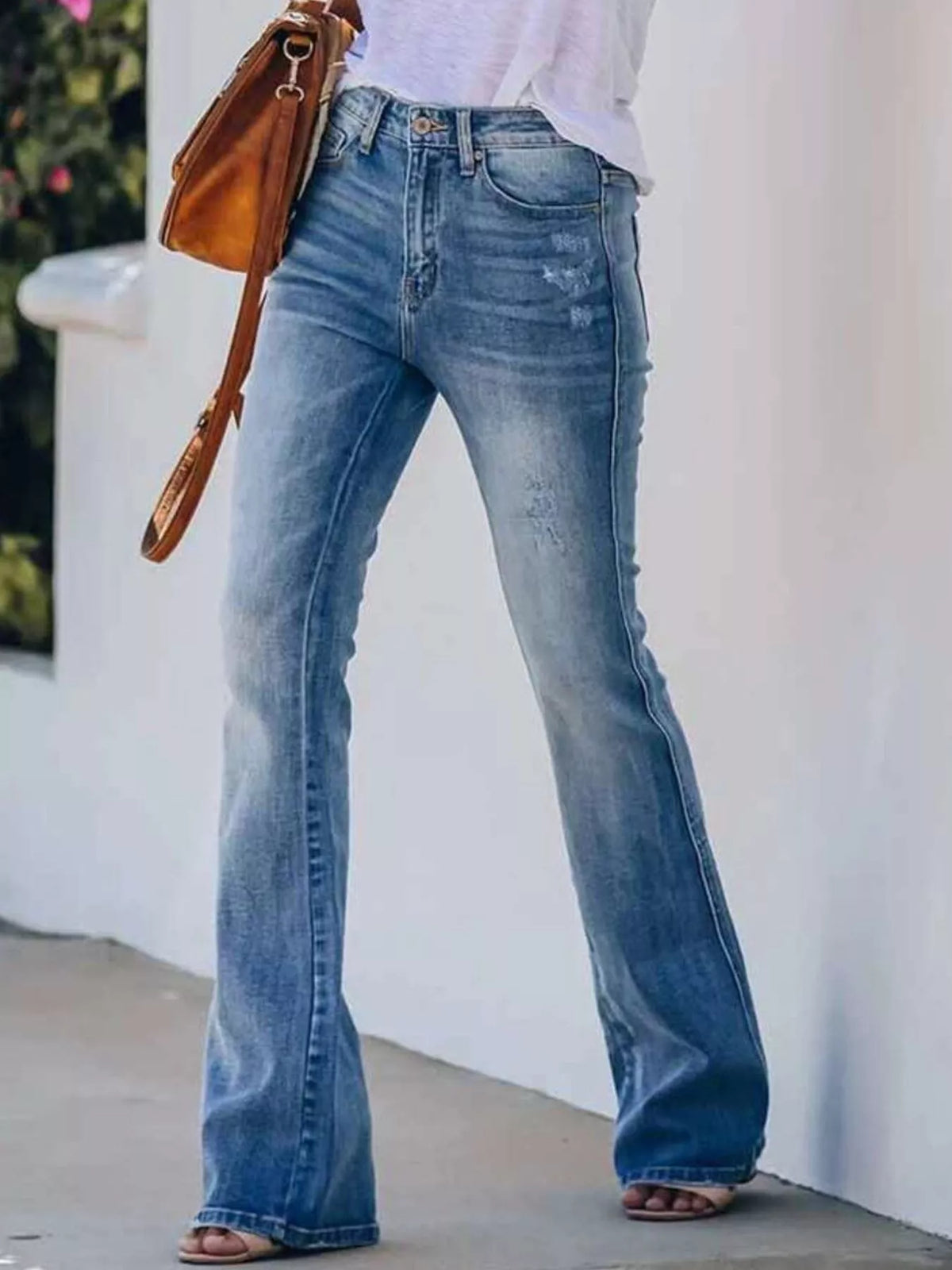High-Waisted Flare Jeans in Blue by Dreamy Drapes