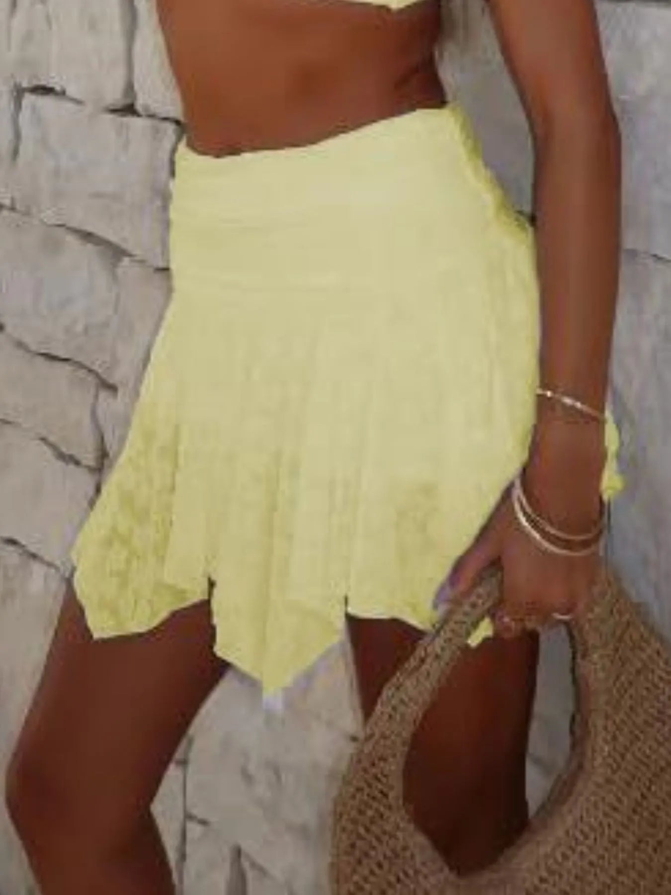 Lace Ruffle Mini Skirt with Asymmetric Hem