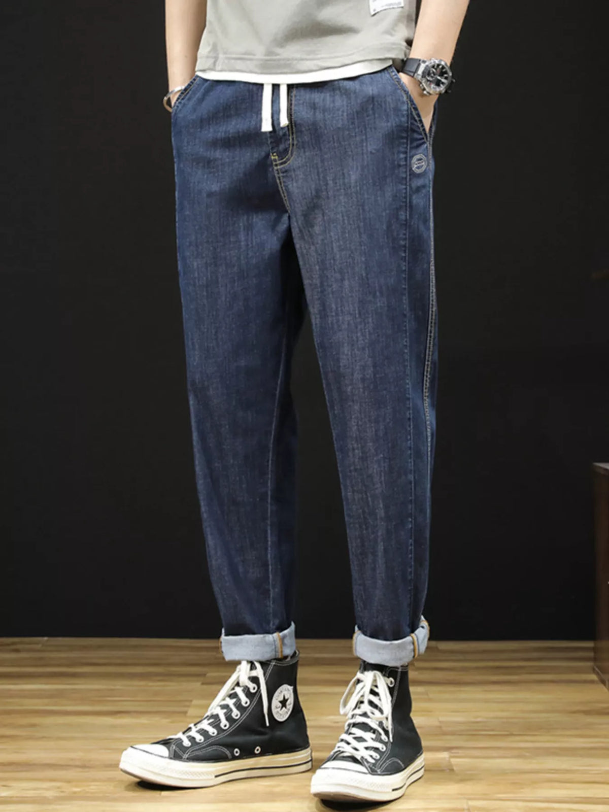 Drawstring Straight Leg Jeans