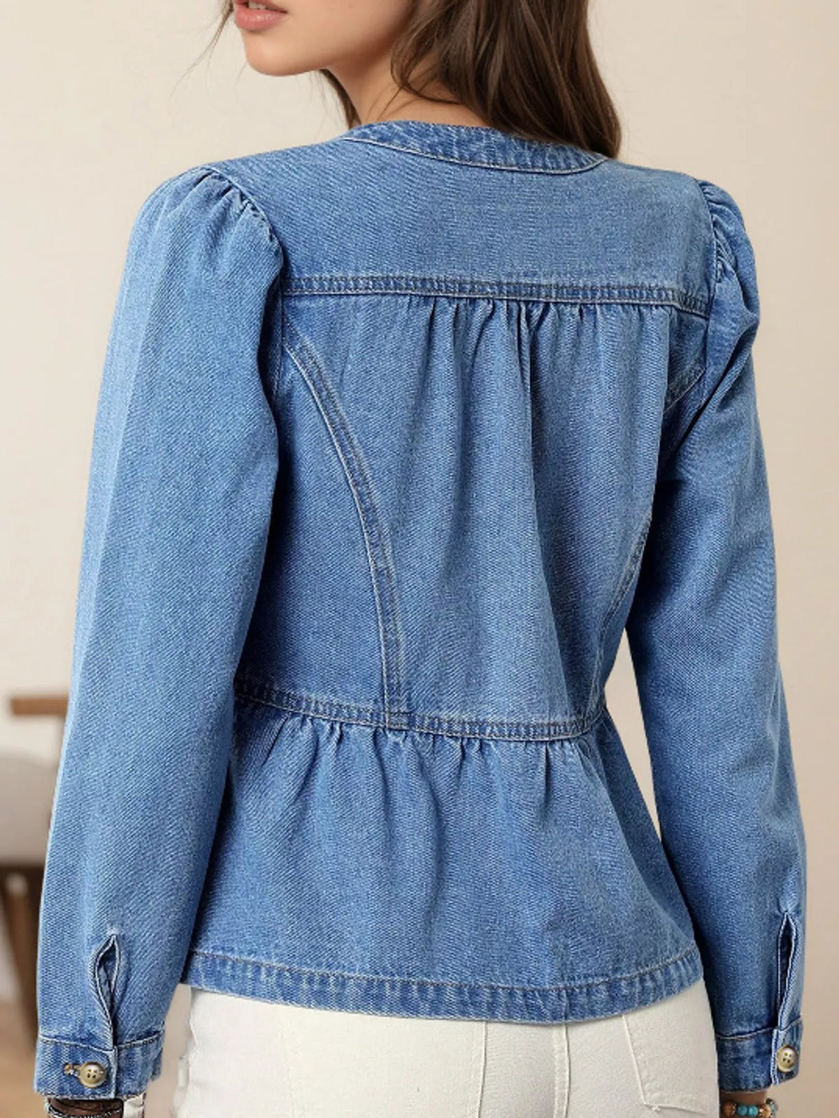 Peplum Denim Shirt in Blue