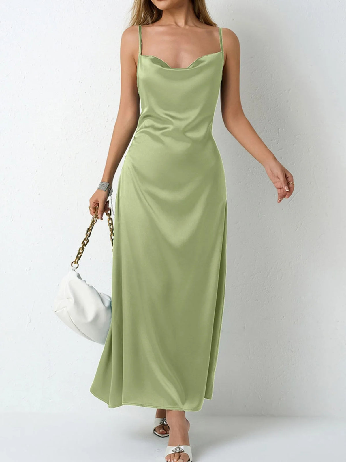 Satin Cowl Neck Cami Dress