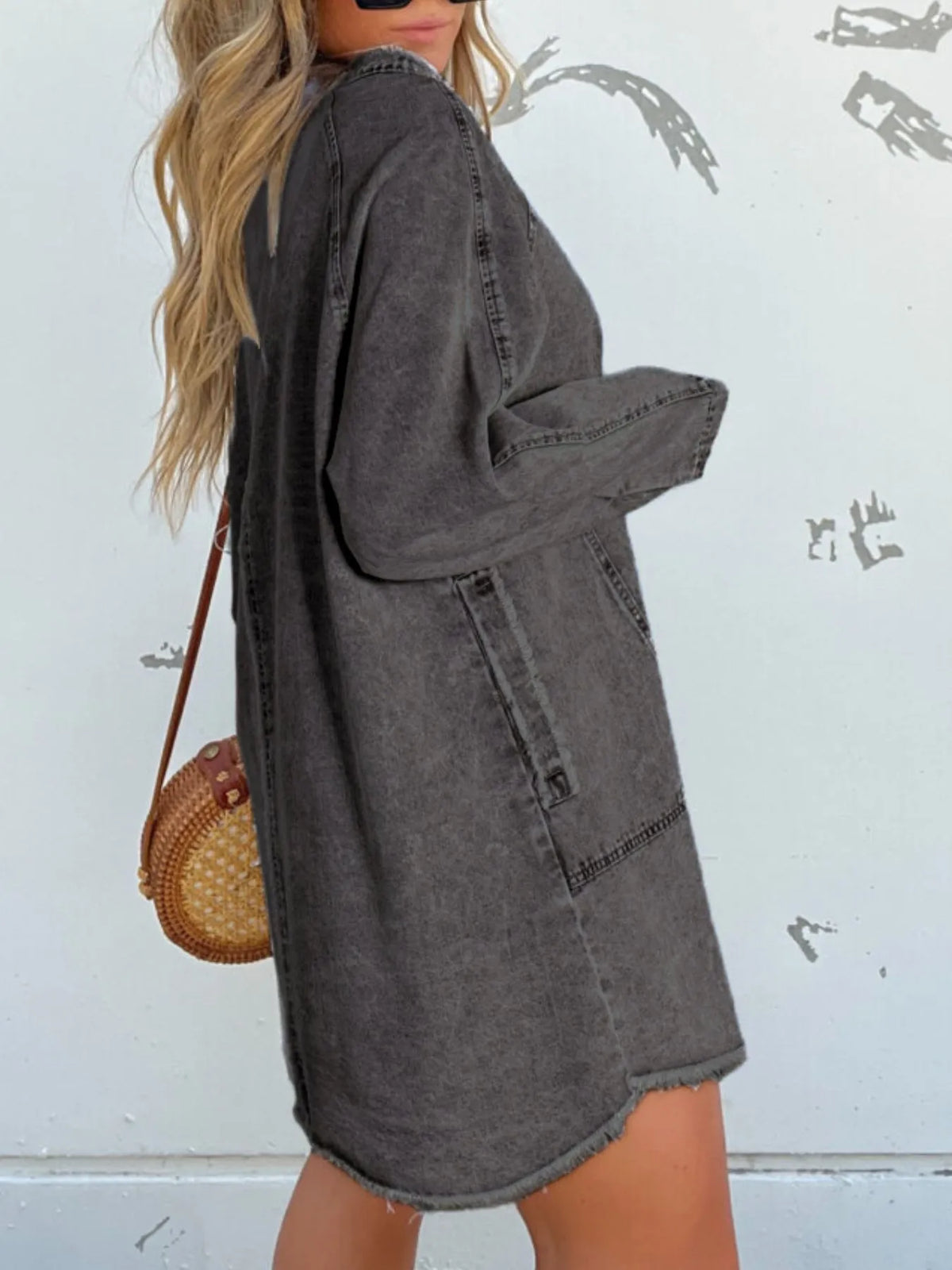 Oversized Button-Front Denim Shirt Dress