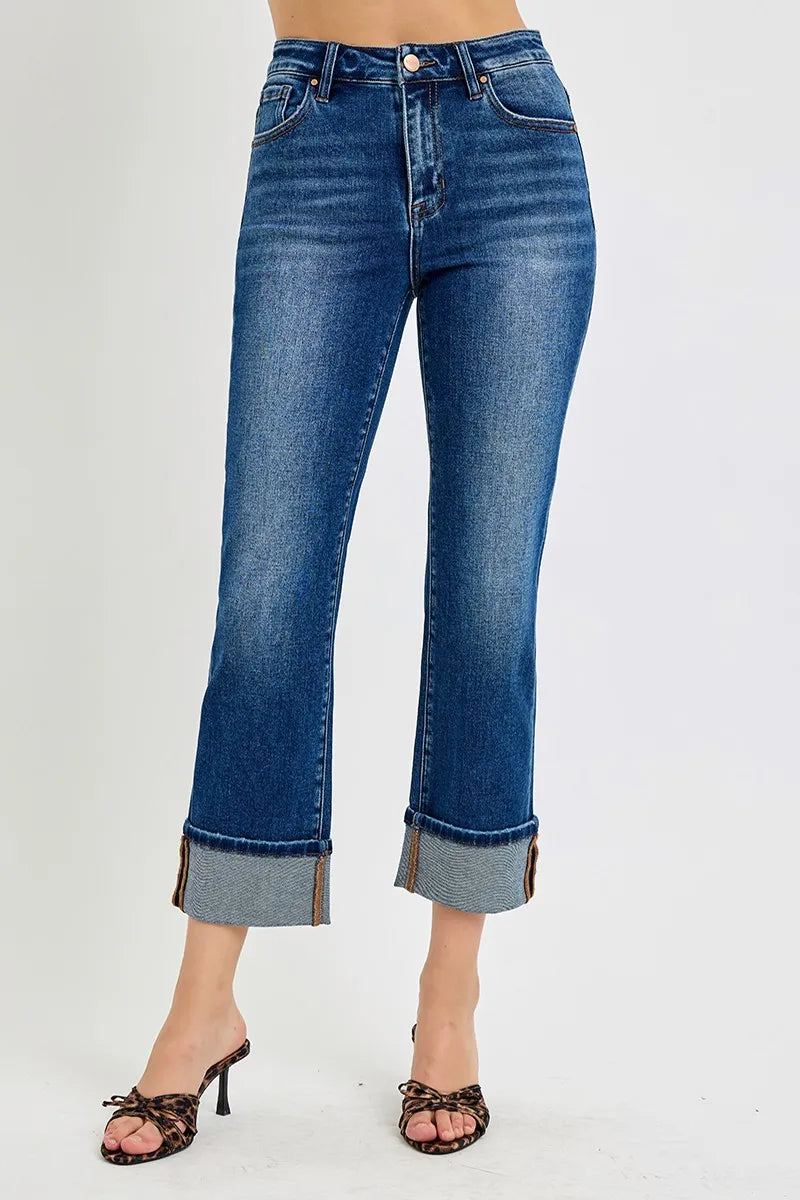 Risen High Rise Ankle Straight Jeans in Dark Wash