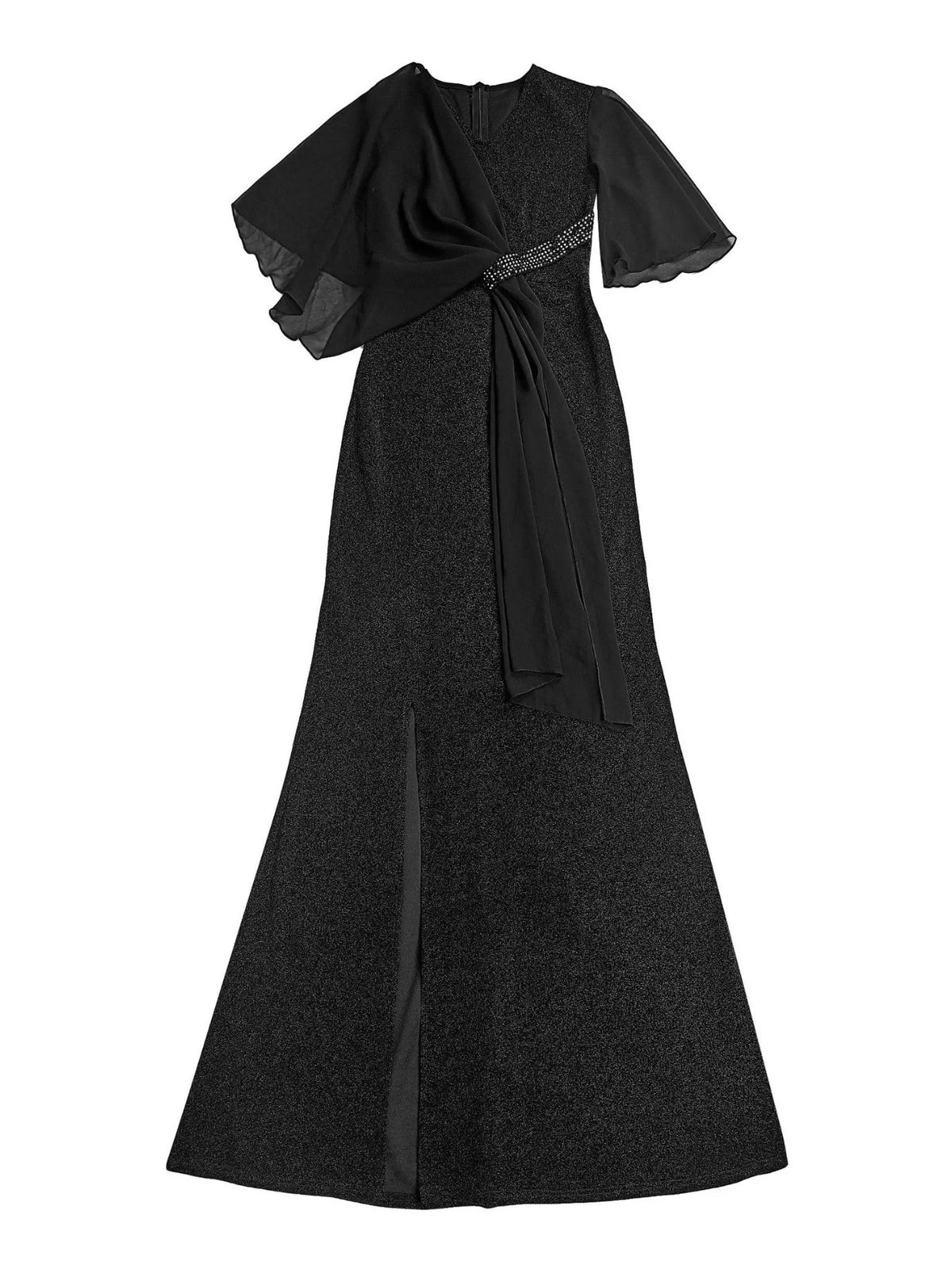 Slit Flutter Sleeve Maxi Dress in Black