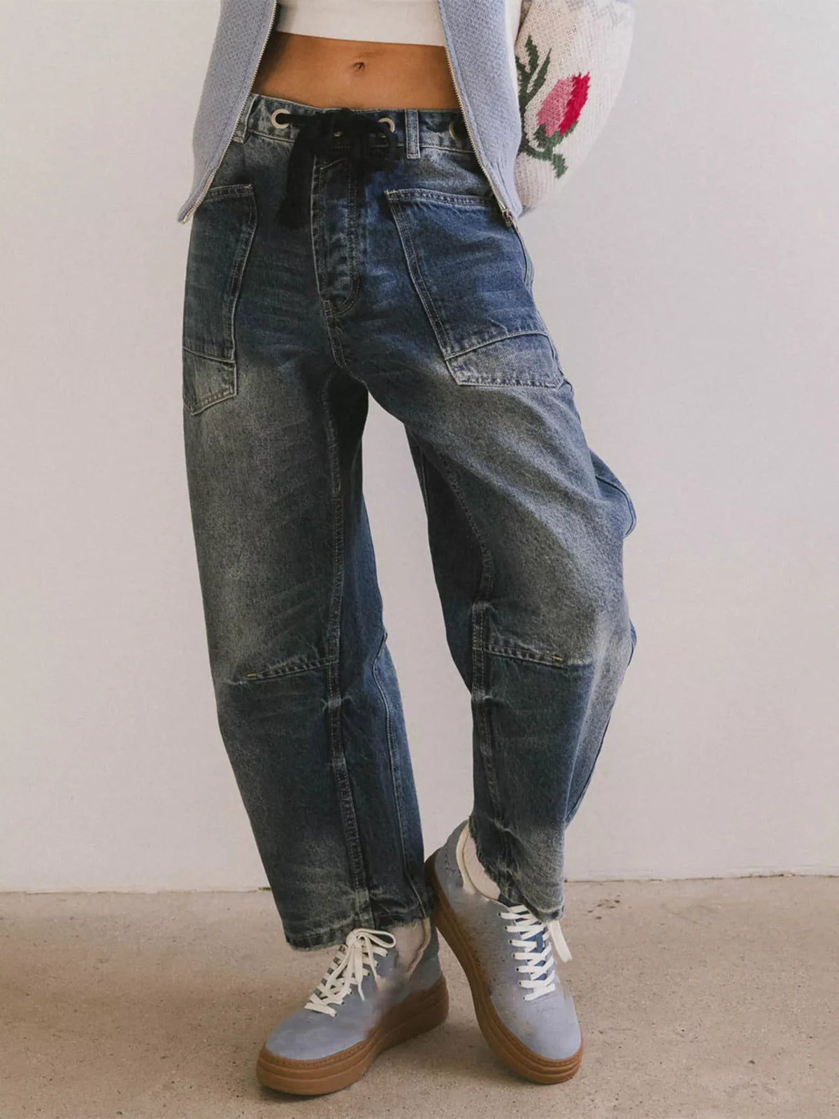 Drawstring Wide Leg Cropped Jeans by Dreamy Drapes