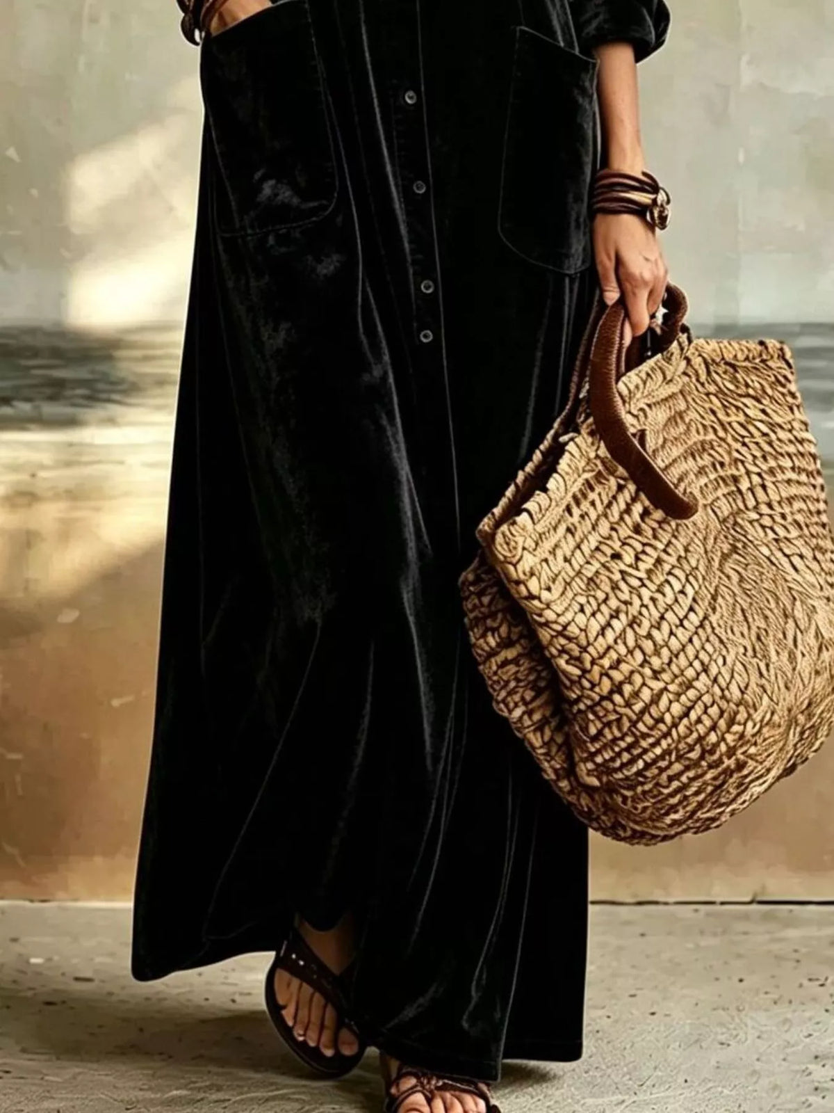 Bohemian Velvet Button-Down Maxi Dress