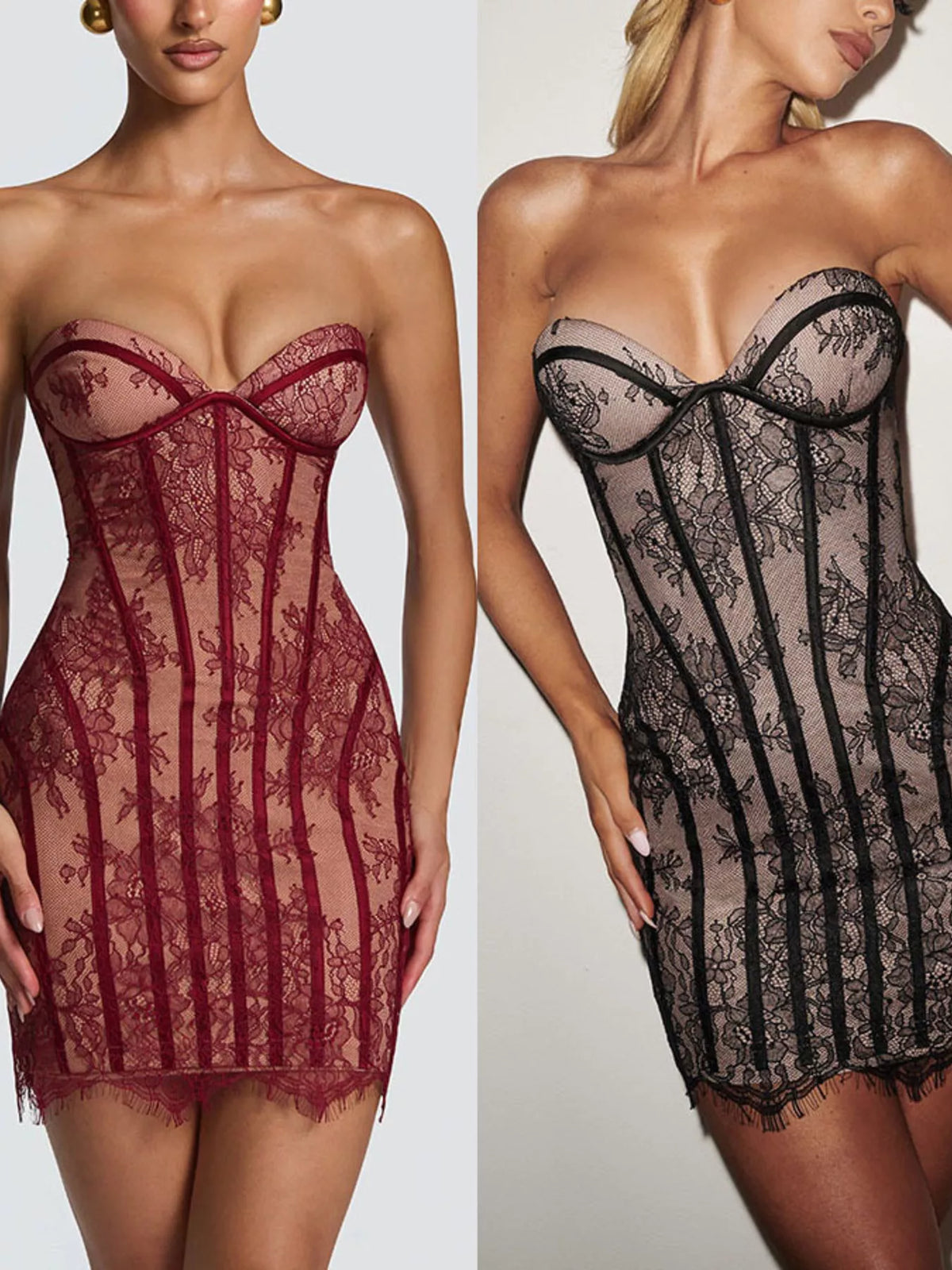 Lace-Up Tube Mini Dress