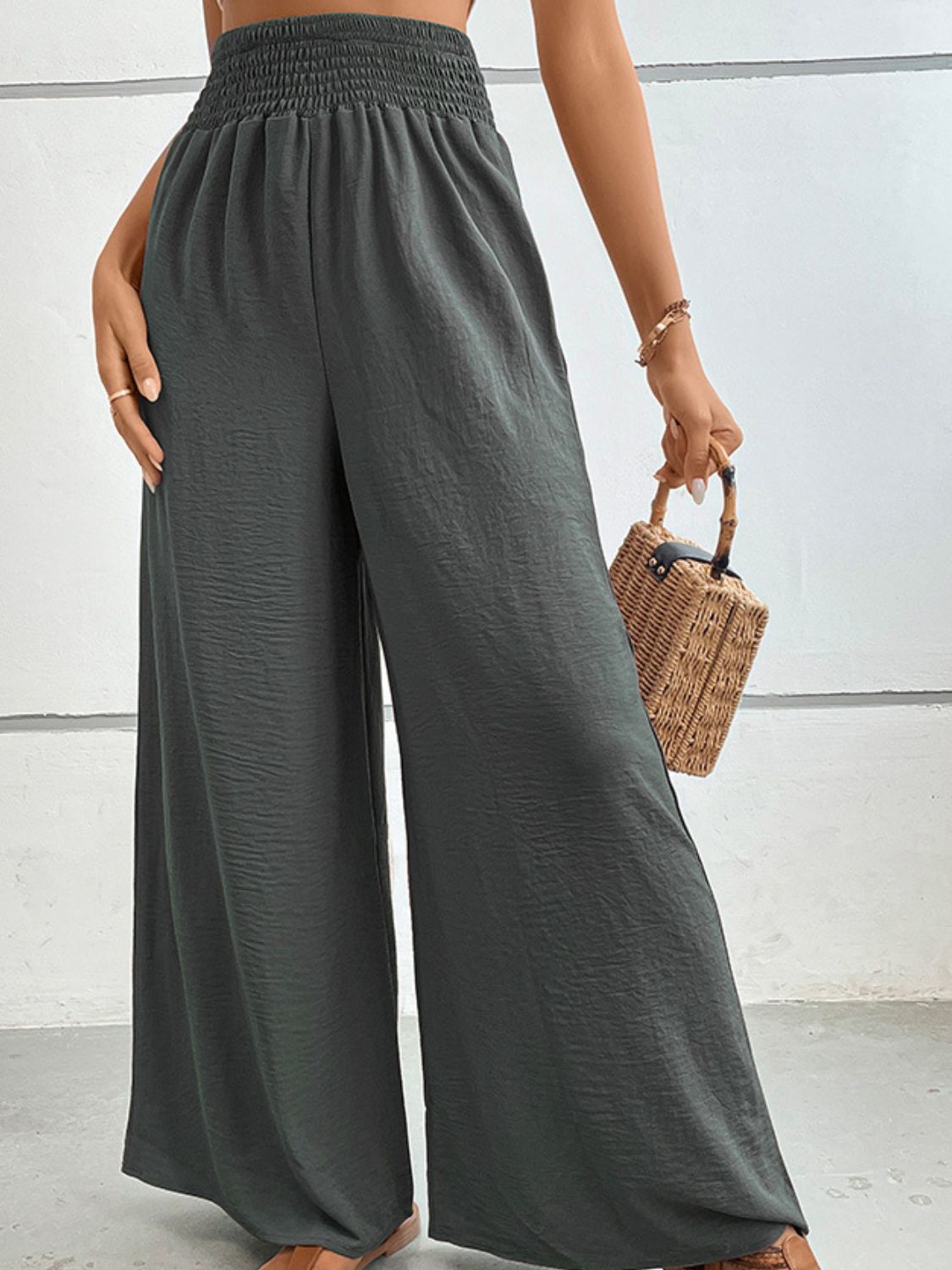 Wide Waistband Relaxed Fit Long Pants