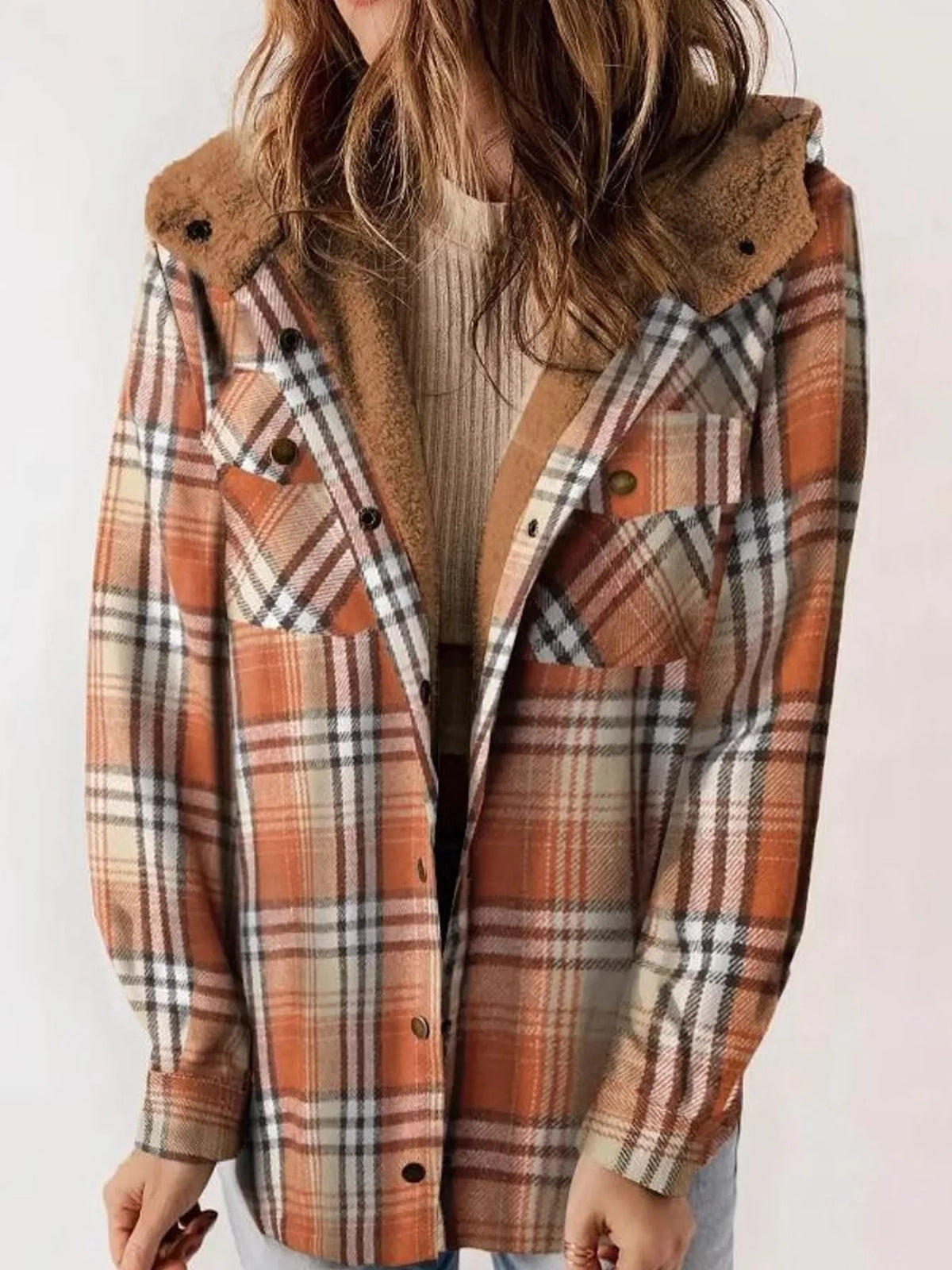 Sherpa-Lined Plaid Hooded Jacket