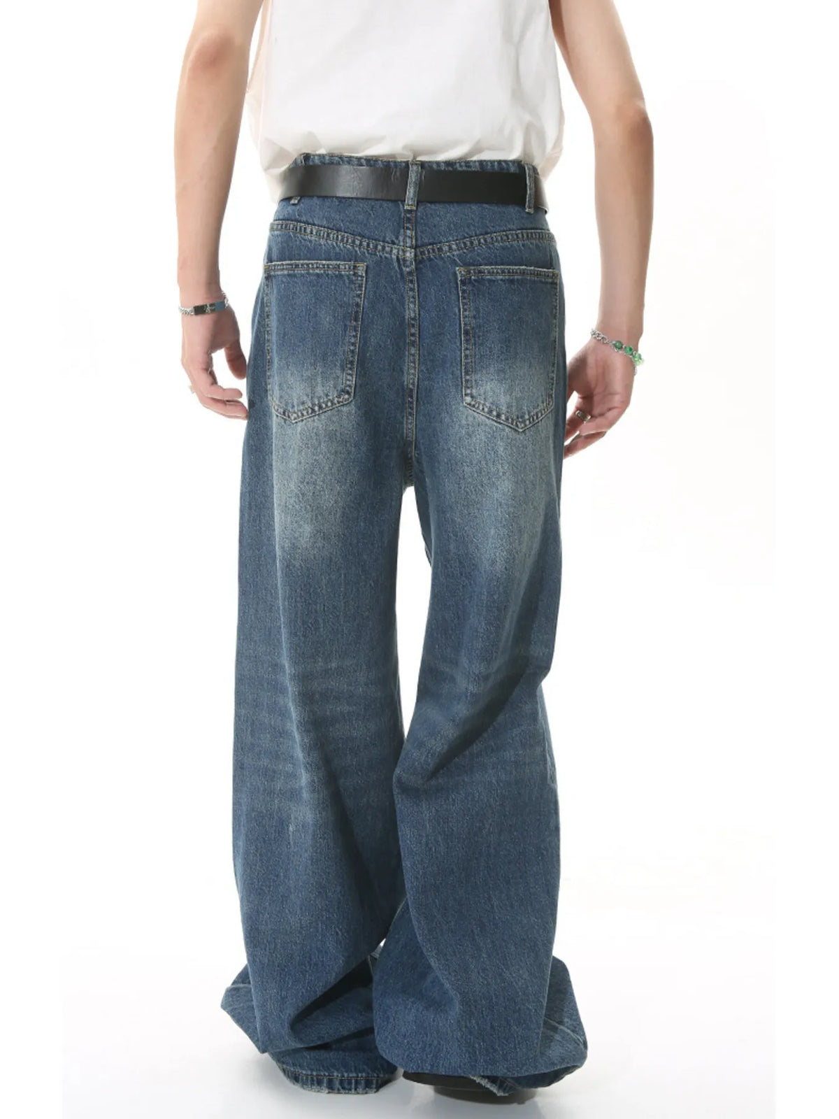 Vintage Wash Wide Leg Jeans in Dark Blue by Firm Stand