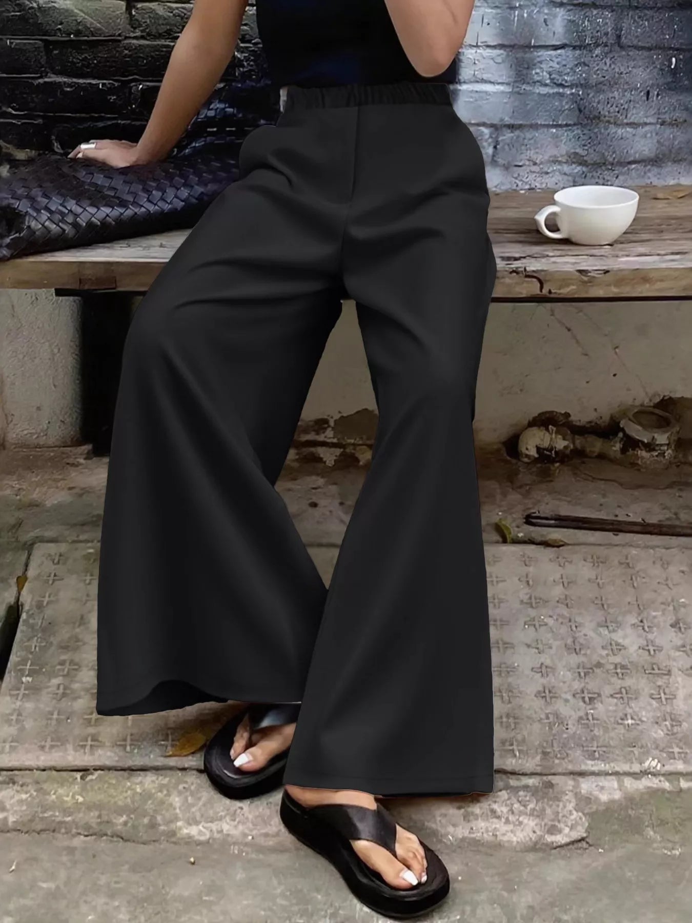Elastic Waist Wide Leg Pants