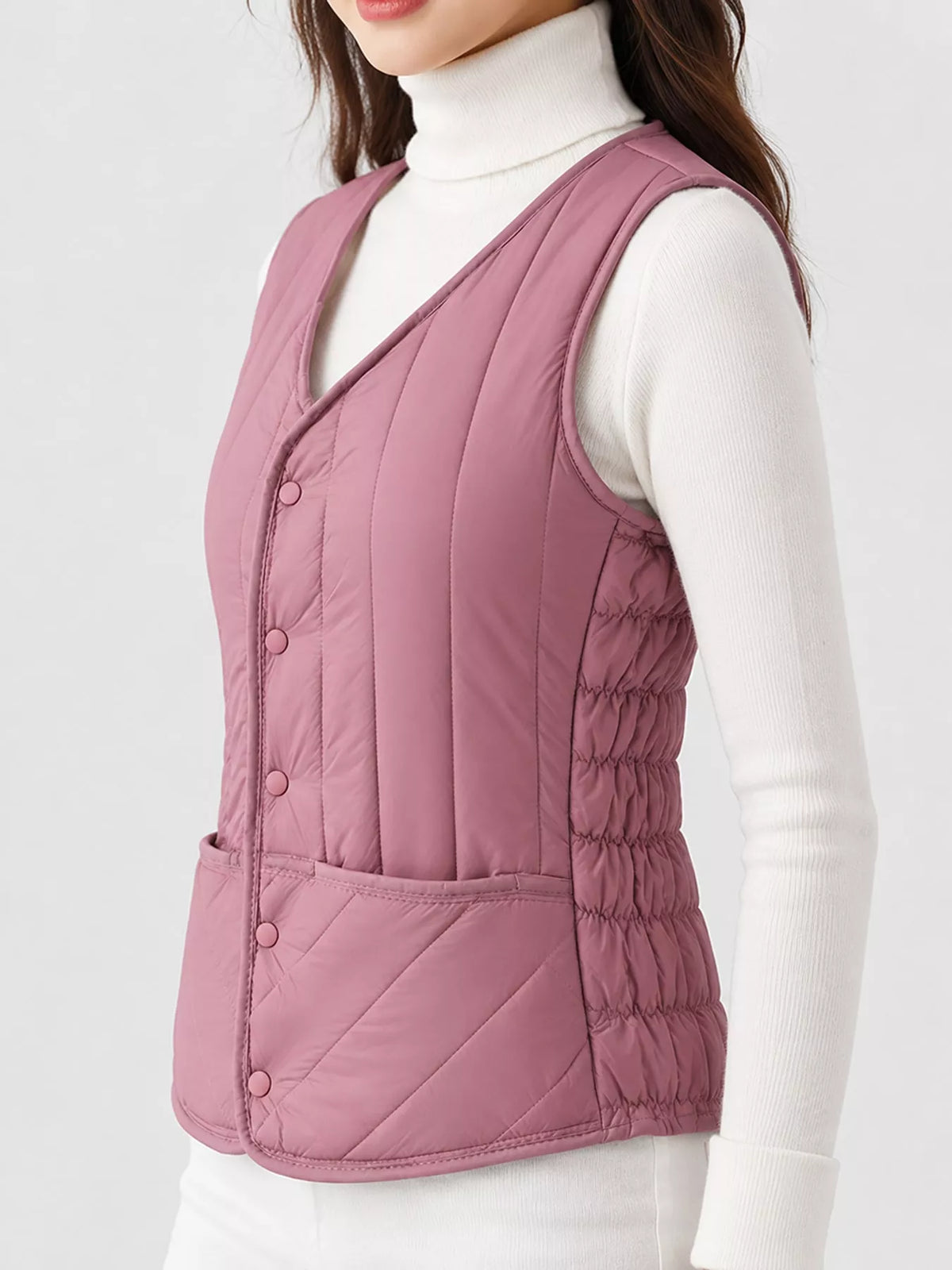 Quilted Button-Up Vest Coat