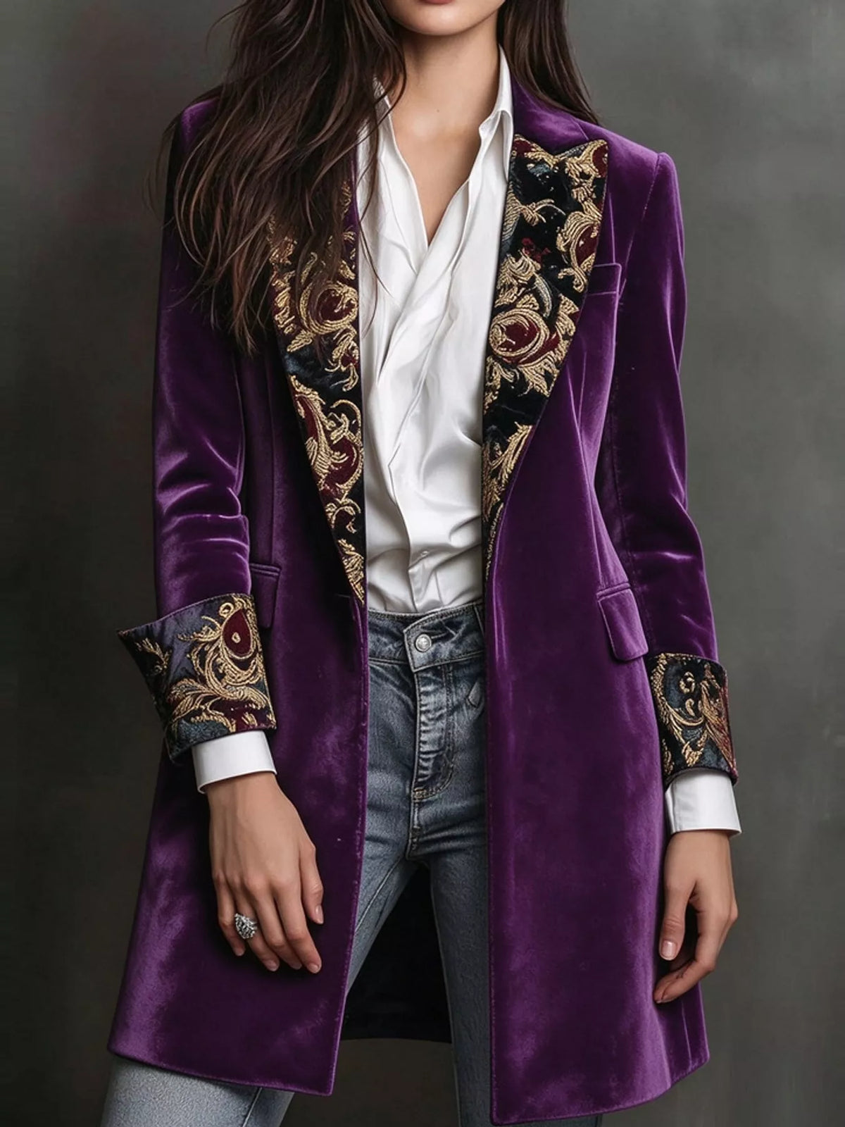 Floral Lapel Velvet Blazer